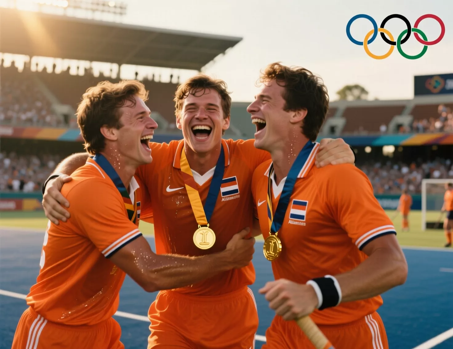 Nederlands hockeyteam viert eerste olympische gouden medaille in Atlanta 1996