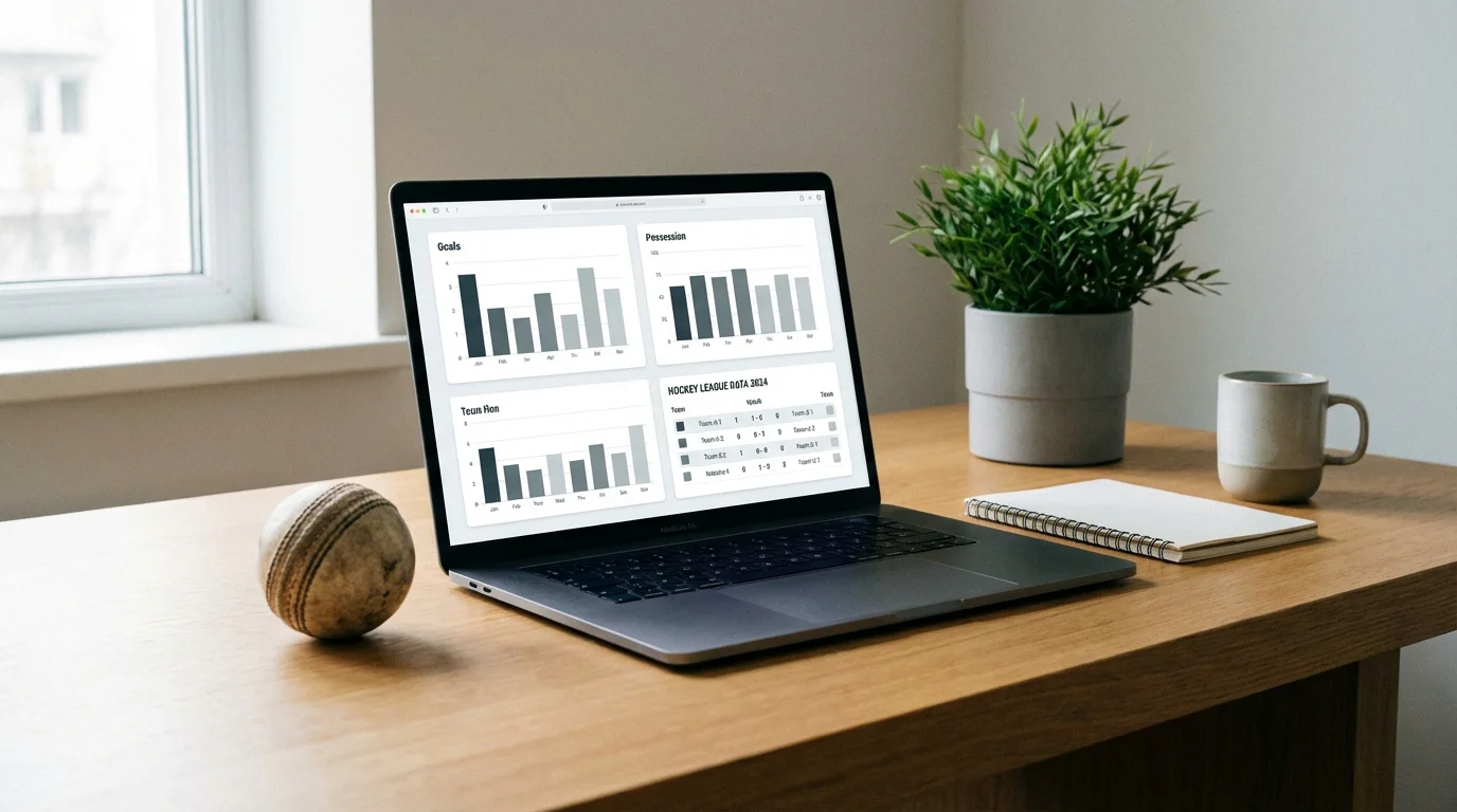 Laptopscherm met overzicht van sportweddenschappen en hockeystatistieken