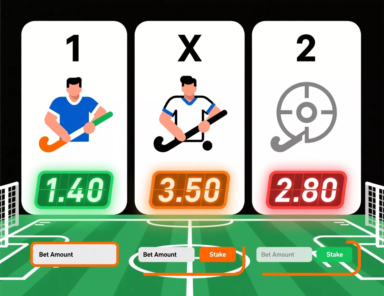 Uitleg van de 1X2 wedstrijdwinnaar markt bij hockey weddenschappen met odds voorbeeld