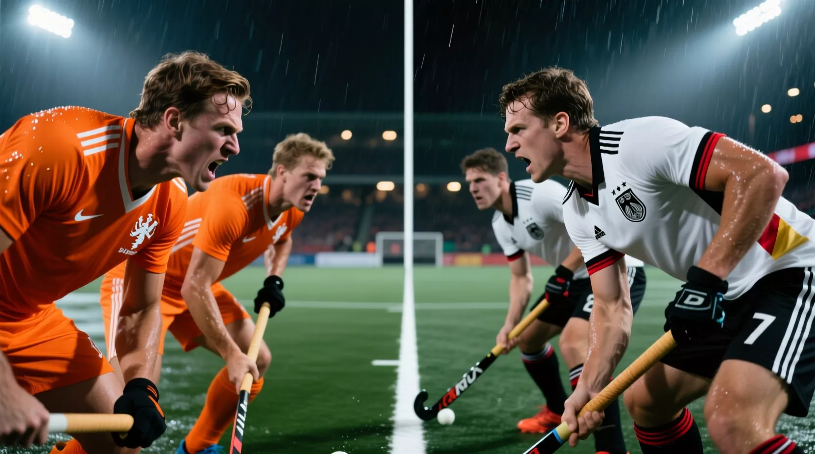 Intense rivaliteit tussen Nederlandse en Duitse hockeyteams op het veld