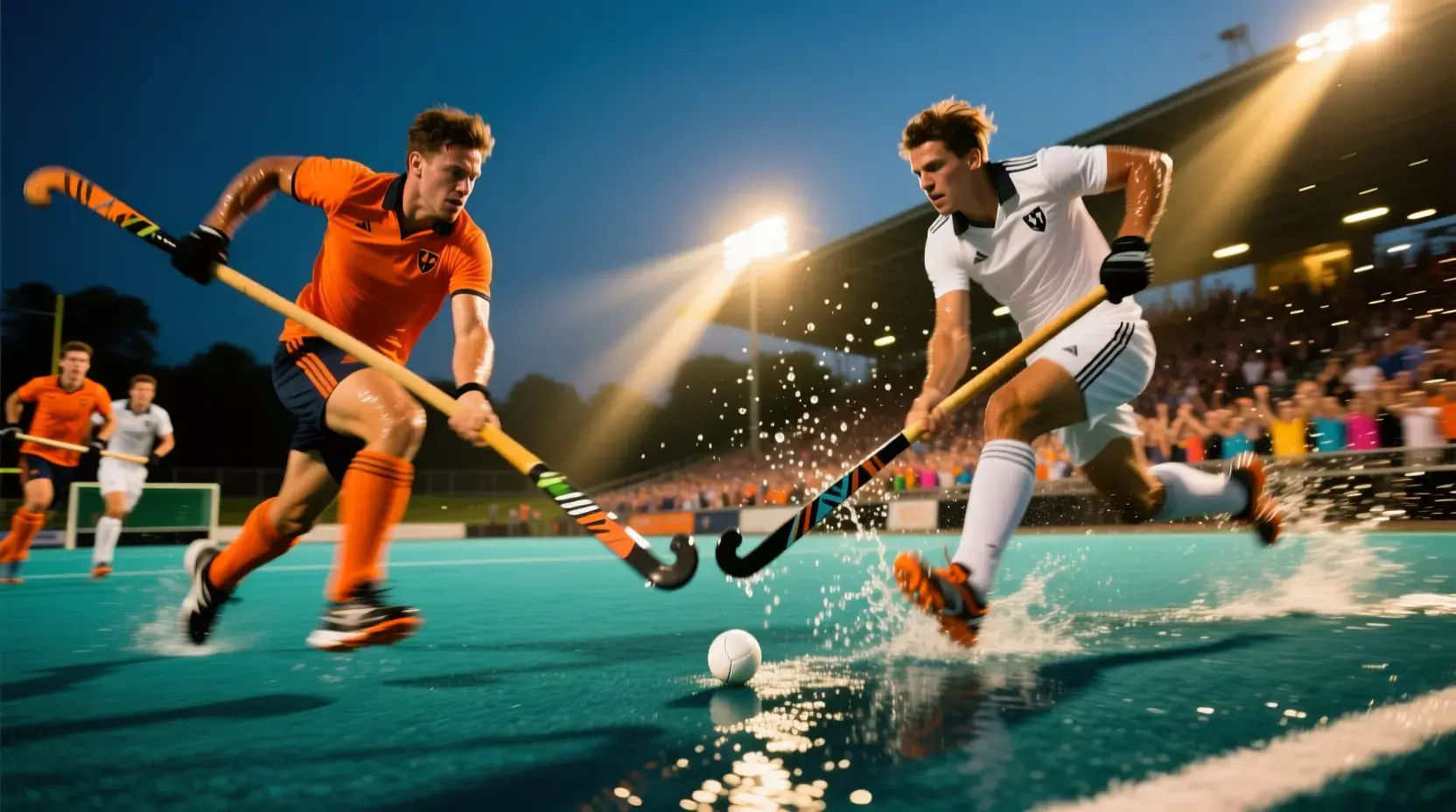 Intense actie tijdens hockey wedstrijd Nederland tegen Duitsland