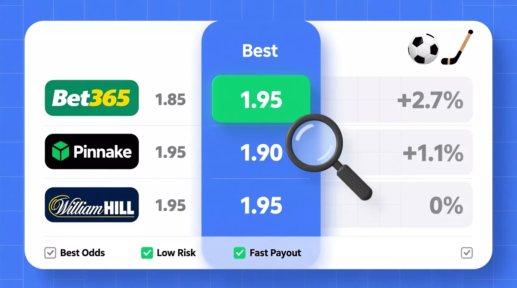Odds vergelijking tussen verschillende bookmakers voor hockey weddenschappen